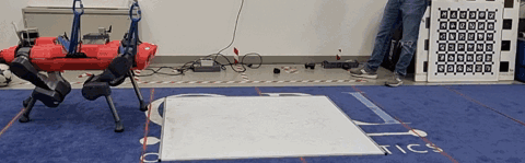 Quadruped robot recovering from a slip while walking across a test surface